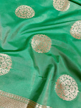 Light Green Soft Banarasi Chakra dupatta in banarasi soft silk with chakra design with floral borders — Kaash Collection