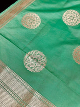Light Green Soft Banarasi Chakra dupatta in banarasi soft silk with chakra design with floral borders — Kaash Collection