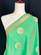 Light Green Soft Banarasi Chakra dupatta in banarasi soft silk with chakra design with floral borders — Kaash Collection
