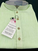 Light Green men's kurta pajama in pure linen cotton with premium linen cotton with fancy buttons — Kaash Collection