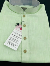 Light Green men's kurta pajama in pure linen cotton with premium linen cotton with fancy buttons — Kaash Collection