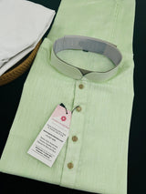Light Green Color Premium Pure Linen Cotton Kurta Pajama Set for Men | Cotton Men Kurtas | Green Color Kurta | Soft Kurta for Men - Kaash