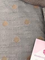 Light Grey Raw Silk Men Kurta Pajama in Self Design Embroidery and Gold Zari Buti | Indian Wedding Kurta for Men | Grey Color Kurta for Men - Kaash