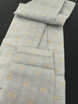 Light Grey Raw Silk Men Kurta Pajama in Self Design Embroidery and Gold Zari Buti | Indian Wedding Kurta for Men | Grey Color Kurta for Men - Kaash