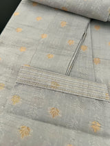 Light Grey Raw Silk Men Kurta Pajama in Self Design Embroidery and Gold Zari Buti | Indian Wedding Kurta for Men | Grey Color Kurta for Men - Kaash