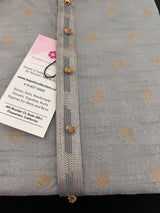Light Grey Raw Silk Men Kurta Pajama in Self Design Embroidery and Gold Zari Buti | Indian Wedding Kurta for Men | Grey Color Kurta for Men - Kaash