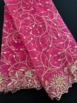 Light Hot Pink Soft Net Dupatta with Heavy Embroidery, Pearl and Zari - Kaash
