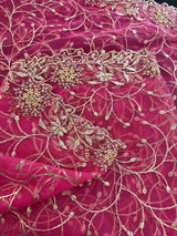 Light Hot Pink Soft Net Dupatta with Heavy Embroidery, Pearl and Zari - Kaash