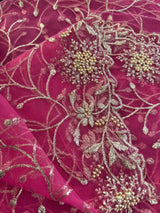 Light Hot Pink Soft Net Dupatta with Heavy Embroidery, Pearl and Zari - Kaash