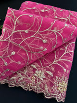 Light Hot Pink Soft Net Dupatta with Heavy Embroidery, Pearl and Zari - Kaash