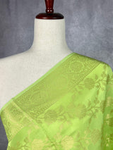 Light Lime Banarasi Floral dupatta in banarasi silk (non-pure) with floral jaal with muted gold zari — Kaash Collection