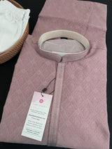 Light Mauve Pink men's kurta pajama in soft raw silk with self-embroidered design with cotton lining — Kaash Collection