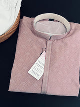 Light Mauve Pink men's kurta pajama in soft raw silk with self-embroidered design with cotton lining — Kaash Collection