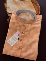 Light Peach Color Kurta for Men - Jute Silk material - Mens Kurta Pajama Set - Kaash