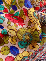 Light Peach Pure Linen by Linen with Zari Border - Radha-Krishna Images on the Pallu - Linen Saree - Digital Printed Linen Sarees - Kaash