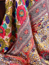 Light Peach Pure Linen by Linen with Zari Border - Radha-Krishna Images on the Pallu - Linen Saree - Digital Printed Linen Sarees - Kaash