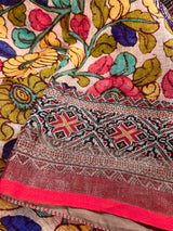 Light Peach Pure Linen by Linen with Zari Border - Radha-Krishna Images on the Pallu - Linen Saree - Digital Printed Linen Sarees - Kaash