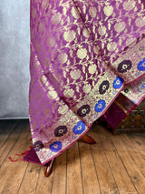 Light Purple Semi Silk Floral Jaal dupatta in semi silk (non-pure) with floral jaal with muted gold & meenakari — Kaash Collection