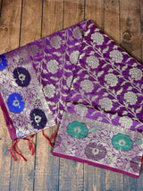 Light Purple Semi Silk Floral Jaal dupatta in semi silk (non-pure) with floral jaal with muted gold & meenakari — Kaash Collection