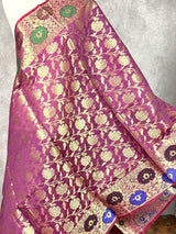Light Purple Semi Silk Floral Jaal dupatta in semi silk (non-pure) with floral jaal with muted gold & meenakari — Kaash Collection