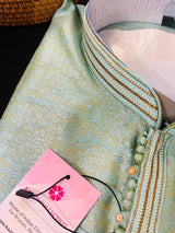 Light Sea Green men's kurta pajama in soft silk (non-pure) with floral self-embroidery on front, back & sleeves — Kaash Collection