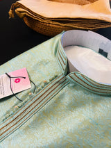 Light Sea Green Kurta Pajama Set for Men | Floral Self Design Kurta | Kurta for Indian Wedding | Ships from California | Mens Kurta - Kaash