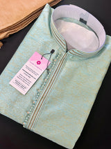 Light Sea Green Kurta Pajama Set for Men | Floral Self Design Kurta | Kurta for Indian Wedding | Ships from California | Mens Kurta - Kaash