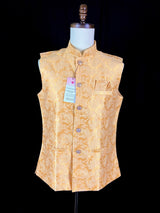 Light Yellow men's Nehru/Modi jacket in raw silk with zari weaving floral designs — Kaash Collection
