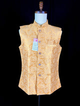 Light Yellow men's Nehru/Modi jacket in raw silk with zari weaving floral designs — Kaash Collection