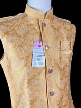 Light Yellow men's Nehru/Modi jacket in raw silk with zari weaving floral designs — Kaash Collection