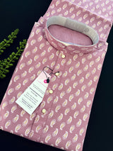 Lilac / Lavender men's kurta pajama in pure cotton with small gold parsley buttis on cotton — Kaash Collection