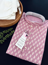 Lilac / Lavender men's kurta pajama in pure cotton with small gold parsley buttis on cotton — Kaash Collection