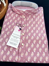 Lilac / Lavender men's kurta pajama in pure cotton with small gold parsley buttis on cotton — Kaash Collection