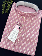 Lilac / Lavender men's kurta pajama in pure cotton with small gold parsley buttis on cotton — Kaash Collection