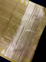 Lime Green Soft Tissue Kora saree in soft tissue kora silk with copper & silver leaf buttas with banarasi borders — Kaash Collection