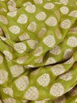 Lime Green with Bright Red Pure Banarasi Georgette Silk Saree with Gold Zari with Floral Pattern and Buttas | SILK MARK CERTIFIED - Kaash