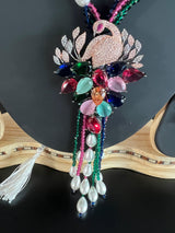 Long Necklace with beads and Pearls in Antique Black Polish and Rose Gold Polish| Peacock designs | | Indian Jewelry | Gift for Her - Kaash