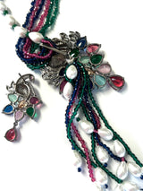 Long Necklace with beads and Pearls in Antique Black Polish and Rose Gold Polish| Peacock designs | | Indian Jewelry | Gift for Her - Kaash