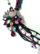 Long Necklace with beads and Pearls in Antique Black Polish and Rose Gold Polish| Peacock designs | | Indian Jewelry | Gift for Her - Kaash