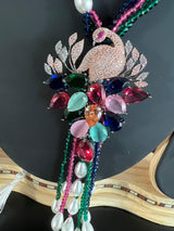 Long Necklace with beads and Pearls in Antique Black Polish and Rose Gold Polish| Peacock designs | | Indian Jewelry | Gift for Her - Kaash