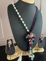 Long Necklace with beads and Pearls in Antique Black Polish and Rose Gold Polish| Peacock designs | | Indian Jewelry | Gift for Her - Kaash