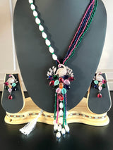 Long Necklace with beads and Pearls in Antique Black Polish and Rose Gold Polish| Peacock designs | | Indian Jewelry | Gift for Her - Kaash