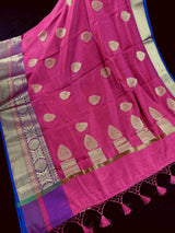 Magenta Rose Pink Cotton Silk Banarasi saree in soft cotton silk with zari buttas with 7.5" banarasi border — Kaash Collection