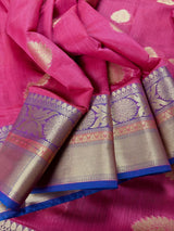 Magenta Rose Pink Cotton Silk Banarasi saree in soft cotton silk with zari buttas with 7.5" banarasi border — Kaash Collection