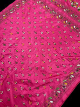 Magenta Deep Pink hand Kantha stitch saree on Bangalori silk — Kaash Collection