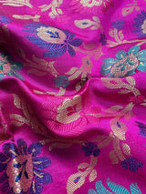 Magenta Pink Semi Banarasi dupatta in semi banarasi soft silk with floral with meenakari & muted gold zari — Kaash Collection