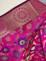Magenta Pink Banarasi Silk Dupatta with Muted Gold Zari Weaving in Floral Pattern and Meenakari Work Dupatta | Gift For Her | Dupattas USA - Kaash