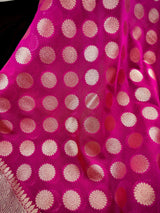 Magenta Pink with Green & Blue Pallu saree in banarasi soft silk with wide border with grand green & blue pallu — Kaash Collection