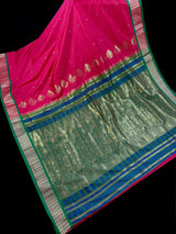 Magenta Pink Color Gadwal Soft Silk Saree with Green combination - Kaash