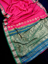 Magenta Pink Color Gadwal Soft Silk Saree with Green combination - Kaash